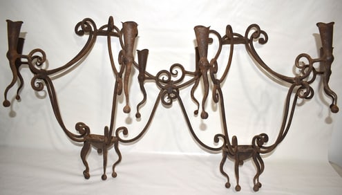 PR. VICTORIAN STYLE WROUGHT IRON CANDLE SCONCES, 20TH C