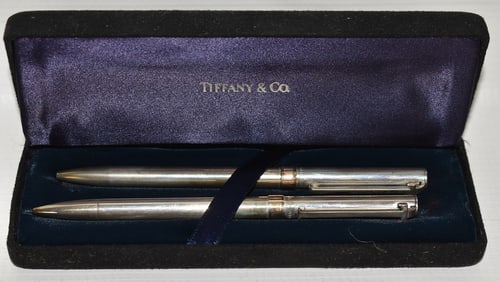 PAIR TIFFANY & CO. STERLING BALL POINT PENS W/ORIG. BOX