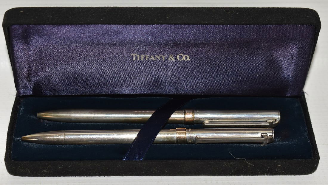 PAIR TIFFANY & CO. STERLING BALL POINT PENS W/ORIG. BOX (1 of 4)