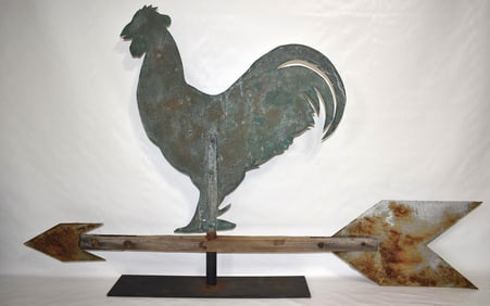 LARGE FOLK ART COPPER CHICKEN WEATHERVANE, 19TH C.