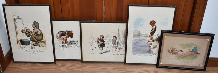 LOT (5) FRENCH LITHOGRAPH PRINTS, LARGEST 18" X 13"