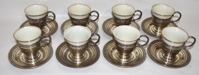 (8) STERLING/LENOX DEMI-TASSE CUPS/PLATES, H. 2 1/2"