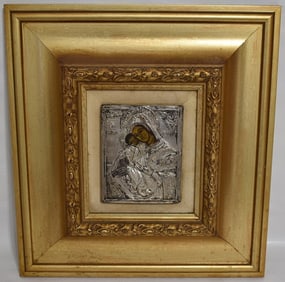 ANTIQUE GREEK SILVER ICON (FRAMED), 19/20TH C.