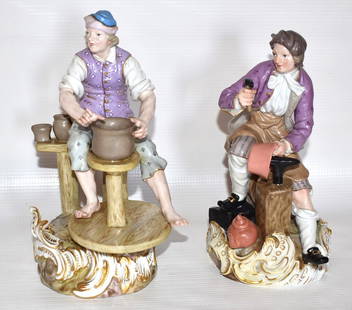 PAIR MEISSEN PORCELAIN FIGURINES, 19TH C., H. 7 1/2": PAIR MEISSEN PORCELAIN FIGURINES, 19TH C., H. 7 1/2"