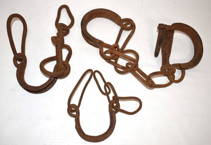 LOT (2) SETS WROUGHT IRON SHACKLES, 19/20TH C.