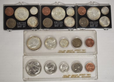 LOT (5) 1960,1961, 1962 & (2) 1964 PROOF SETS/UNC. SETS