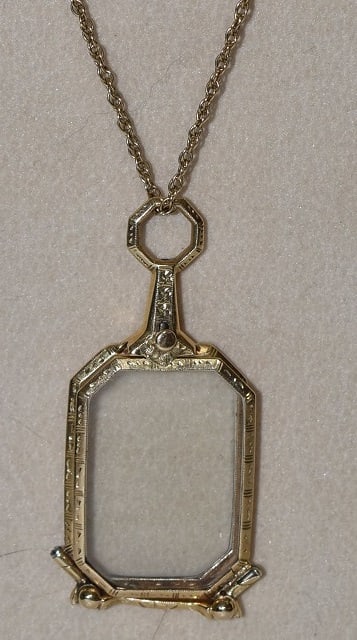 ART DECO 14KT YELLOW GOLD LONGNETTE W/CHAIN, C. 1920 (1 of 6)