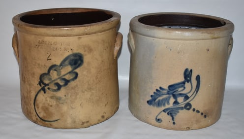 2 BRADY & RYAN/ADAM CAIRE SALT GLAZED STONEWARE CROCKS