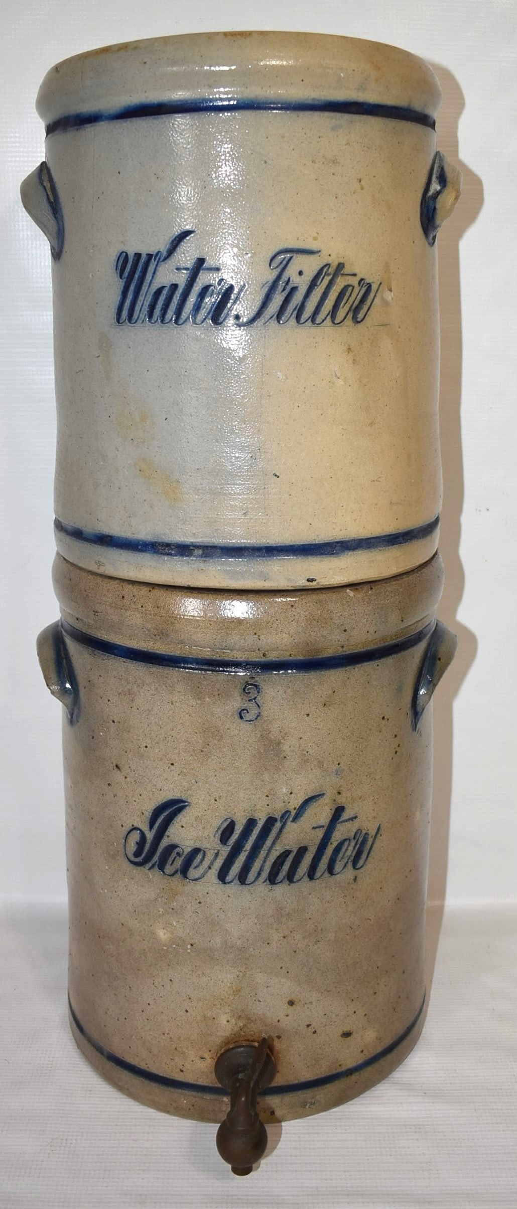 2 COUNTRY SALT GLAZED STONEWARE 3 GAL ICE WATER COOLERS (1 of 16)