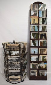 (2) VINTAGE POSTCARD RACKS W/ASSORTED EARLY POSTCARDS