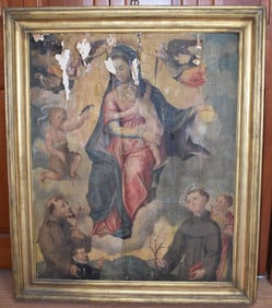 O/P OLD MASTER MARY & JESUS ON CRADLED PANEL, 16TH C.