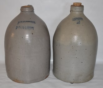 2 RYAN BROTHERS/WW. & D. WESTON 2 GAL. SALT GLAZED JUGS