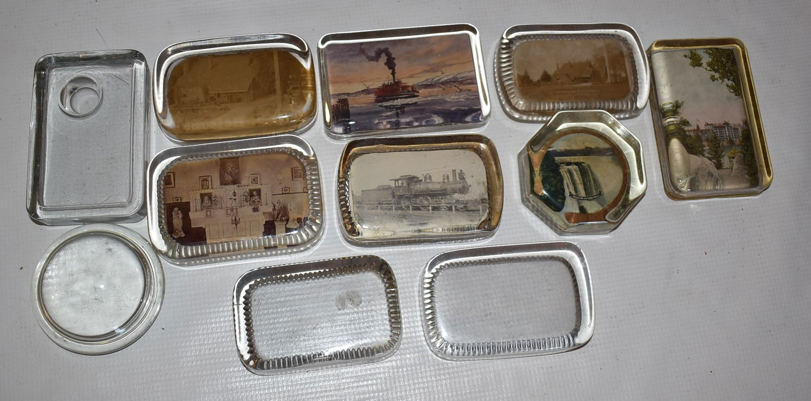 LOT (11) EARLY ADVERTISING PAPERWEIGHTS, 19/20TH C.: LOT (11) EARLY ADVERTISING PAPERWEIGHTS, 19/20TH C.