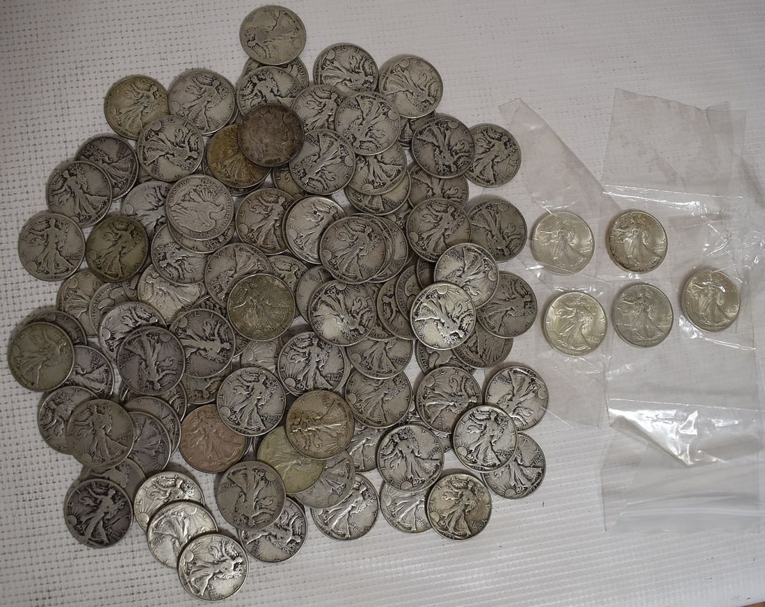 LARGE LOT WALKING LIBERTY SILVER HALF DOLLARS, 48.3 OZ. (1 of 8)