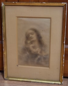 W/C MOTHER & CHILD UNSIGNED, C. 1945, 14" X 11"