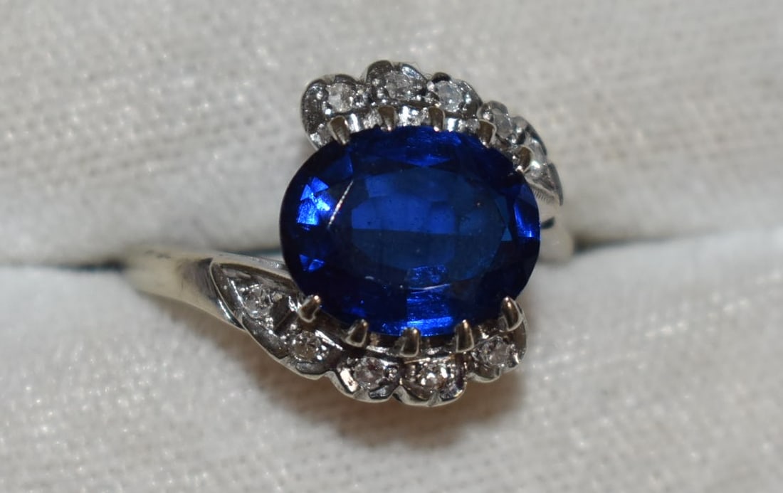 ART DECO 14KT WHITE GOLD/SAPPHIRE/DIAMOND RING, 2.8 DWT (1 of 5)