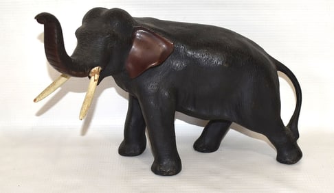 DECO COLD PAINTED BRONZE ELEPHANT DOOR STOP, C. 1920
