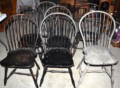 LOT (7) EARLY WINDSOR SIDE/HOOP CHAIRS, 18TH C.