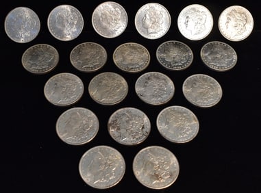 RARE LOT 1904-O ROLL (20) MORGAN SILVER DOLLARS, MS 63+