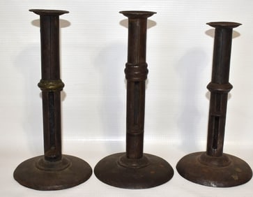 3 EARLY AM. IRON HOGSCRAPER WEDDING BAND CANDLESTICKS