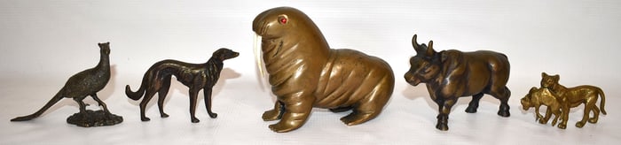 LOT (5) ASSORTED BRONZE FIGURAL ANIMALS, 19/20TH C.