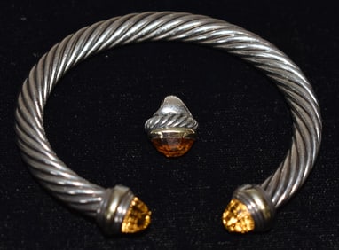 2 DAVID YURMAN STERL./14KT YELLOW GOLD PENDANT/BRACELET