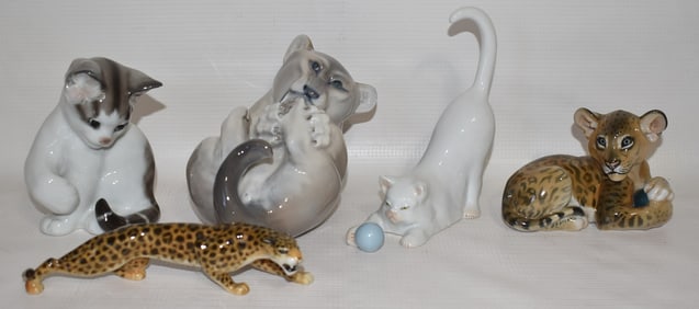 5 ASST. PORC. CATS INCL. ROSENTHAL, COPENHAGEN & HEREND