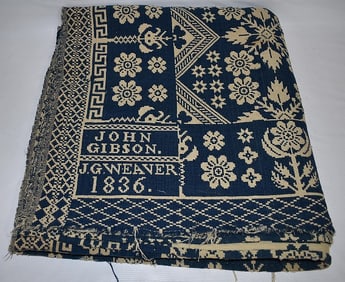 EARLY COUNTRY BLUE/WHITE COVERLET FOR JOHN GIBSON