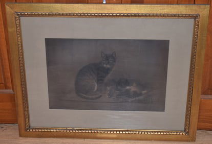 PASTEL TIGER CAT/FAMILY SIGNED J.D. (JOHN HENRY DOLPH)