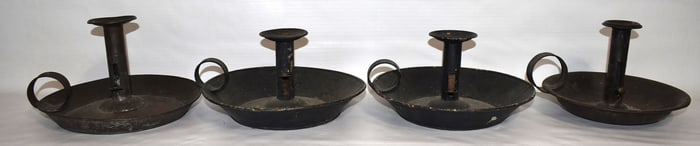 LOT (4) COUNTRY TOLEWARE CHAMBER STICKS, 19TH C.