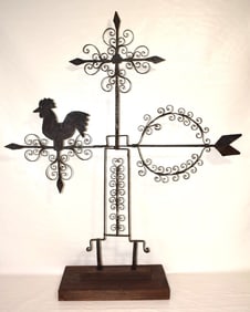 COUNTRY WROUGHT IRON ROOSTER WEATHERVANE, 19TH C.