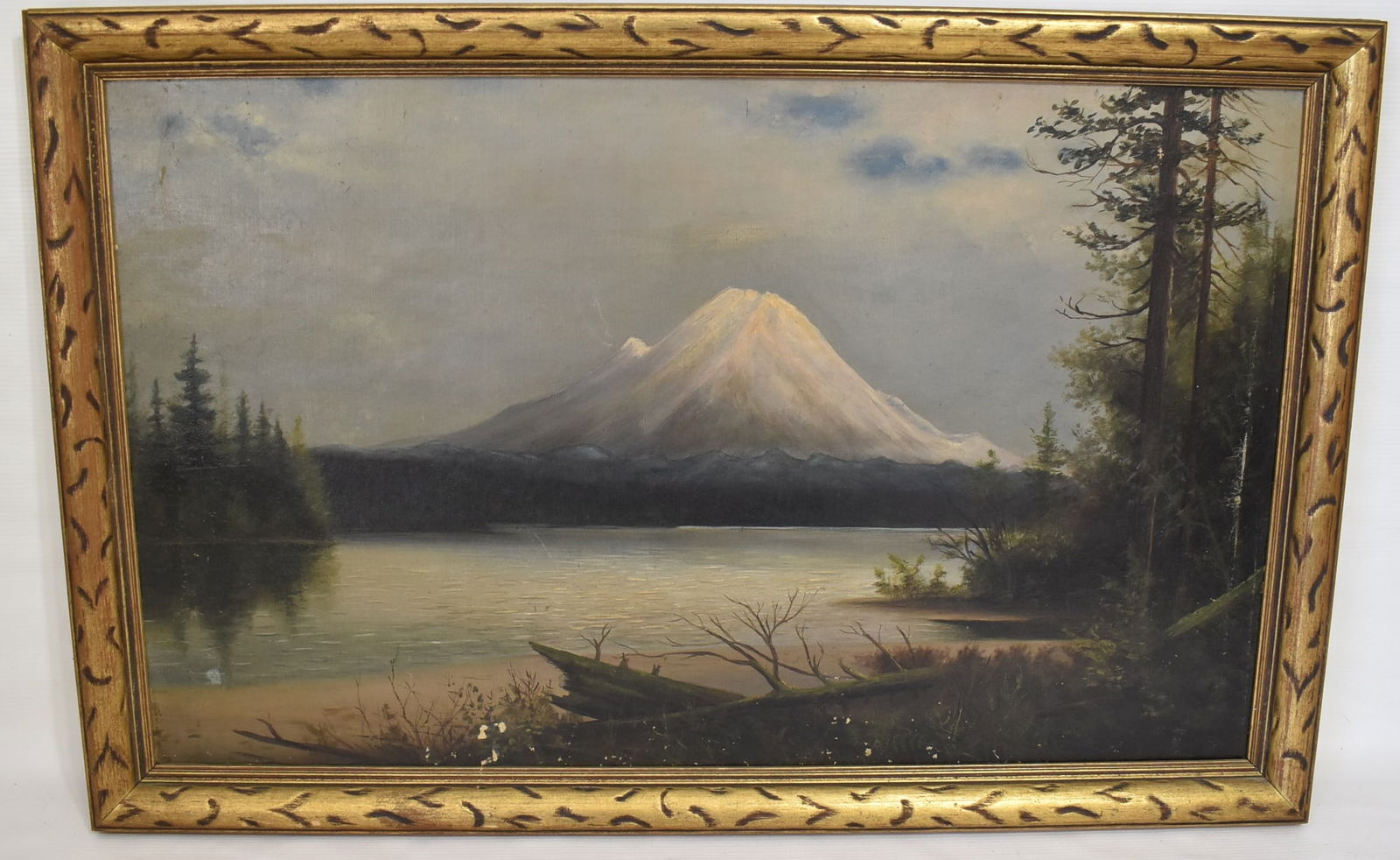 O/C MOUNT FUJI UNSIGNED, 19TH C., SIGHT 16" X 26" (1 of 10)