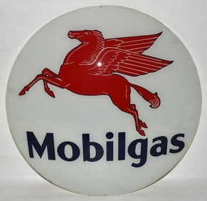 NOS MOBILGAS GLASS GAS GLOBE FRONT, C. 1930/40