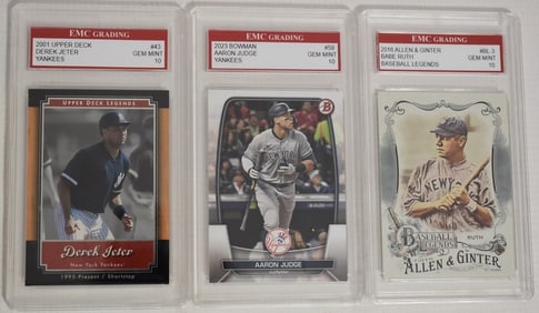 3 GRADED CARDS, BABE RUTH, DEREK JETER, AARON JUDGE