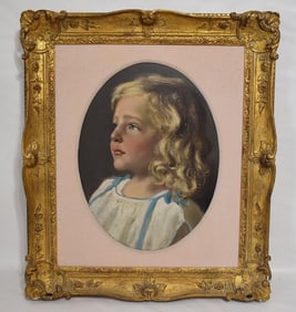 O/P PORTRAIT OF A CHILD SIGNED ILLEGIBLE, 19TH C.