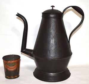 (2) EXCEPTIONAL & RARE PENN. PUNCHED TIN COFFEE POT +