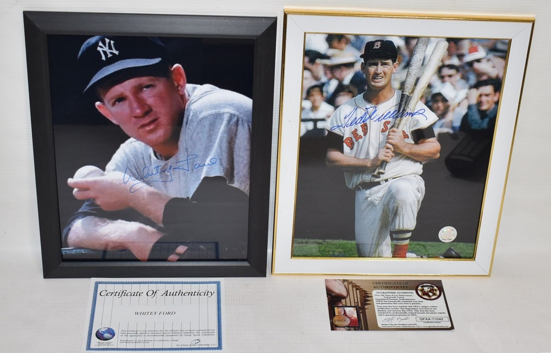 (2) AUTOGRAPHED PHOTOS TED WILLIAMS/WHITEY FORD W/COA'S (1 of 8)