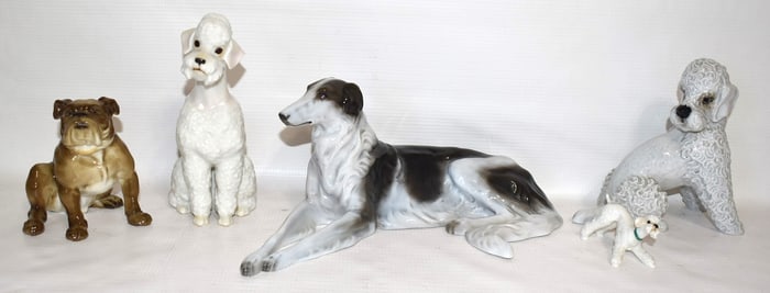 5 HUTSCHENREUTHER/ROSENTHAL PORC. DOGS INCL. WOLF HOUND