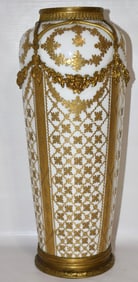 FRENCH SEVRES H/P GILT BRONZE TALL VASE, 19TH C.