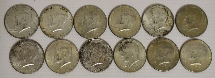 LOT (12) ASSORTED COPPER CLAD KENNEDY HALF DOLLARS