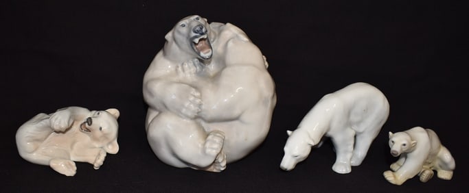 4 ROYAL COPENHAGEN/B & G PORCELAIN POLAR BEARS, 20TH C.