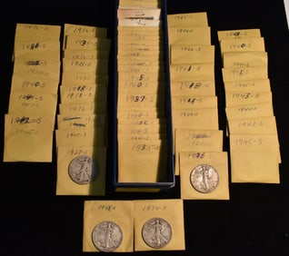 LOT (65) ESTATE WALKING LIBERTY HALF DOLLARS, 1917-1947