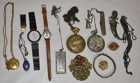 LOT ASSORTED COSTUME JEWELRY/WATCHES, 19/20TH C.