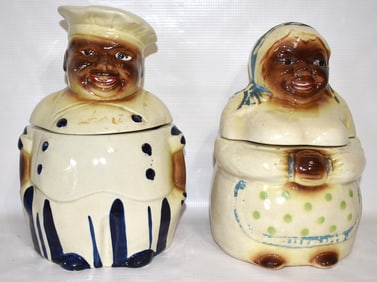 LOT (2) BLACK AMERICANA COOKIE JARS, C. 1940/50, H. 10"