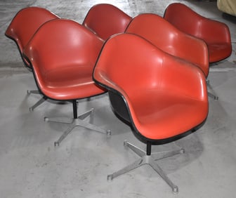 SET (6) HERMAN MILLER PADDED SWIVEL ARM CHAIRS, C. 1969