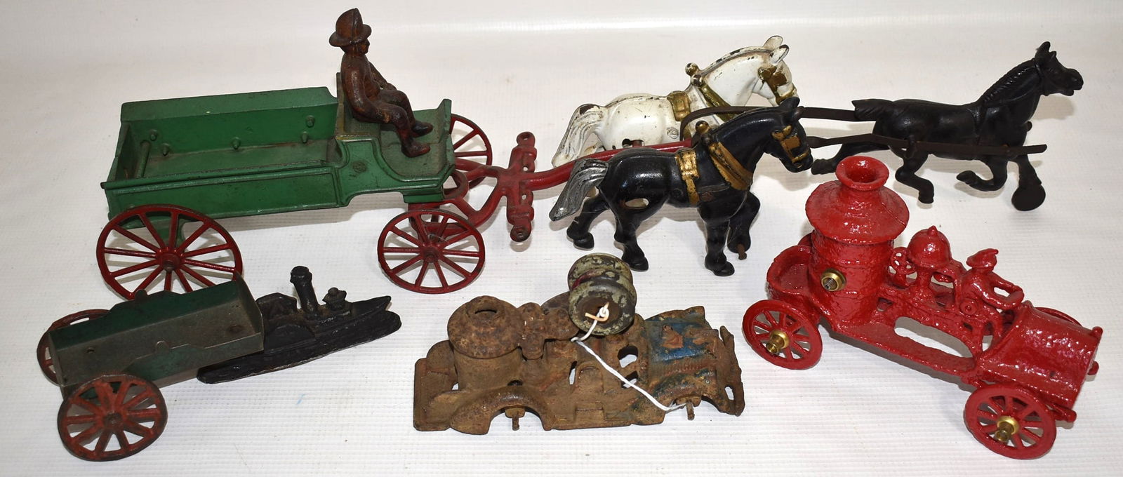 BOX LOT VINTAGE CAST IRON TOYS, 19TH C.: BOX LOT VINTAGE CAST IRON TOYS, 19TH C.