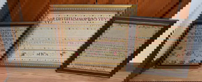 LOT (3) FOLK ART ALPHABET SAMPLERS, 19TH C.