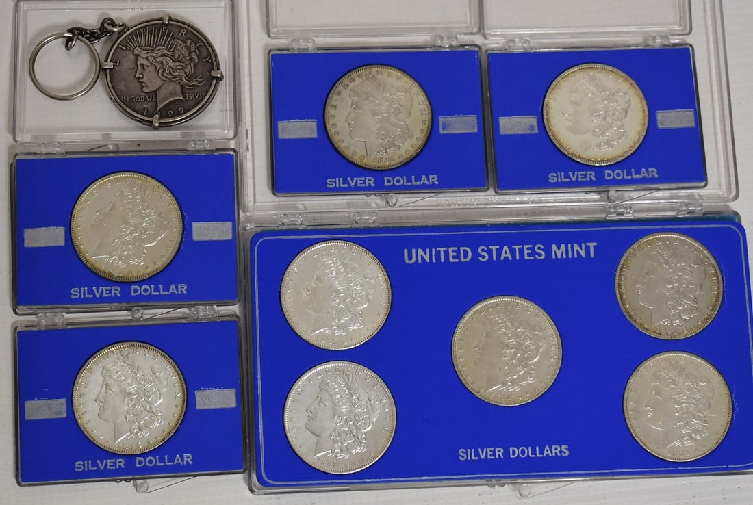 LOT (10) US MINT MORGAN/PEACE SILVER DOLLARS (CASED) (1 of 11)