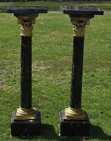 PAIR FRENCH EMPIRE MARBLE/BRONZE PEDESTALS, 20TH C.