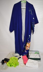 JAPANESE KIMONO W/ALL THE FITTINGS, 20TH C.